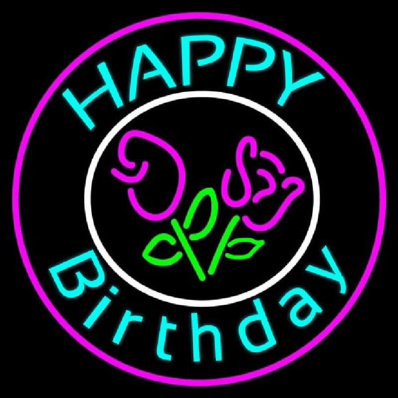 Happy Birthday With Flowers Neon Sign