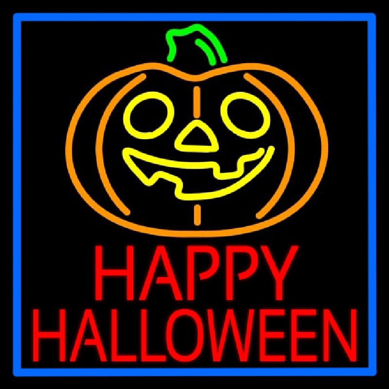 Happy Halloween Pumpkin With Blue Border Neon Sign