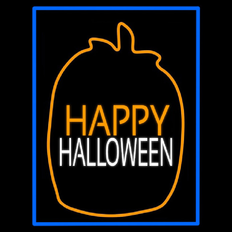 Happy Halloween With Blue Border Neon Sign