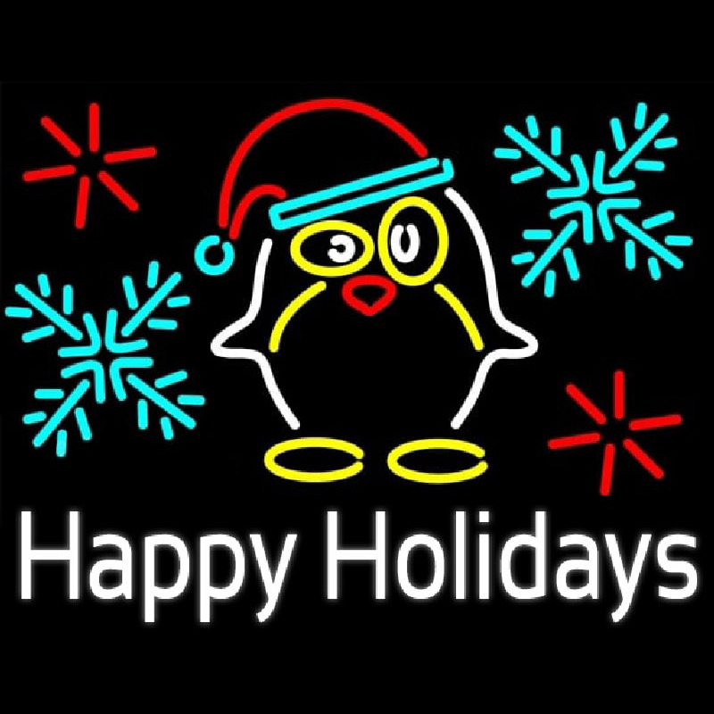 Happy Holidays With Snow Man Logo Neon Sign