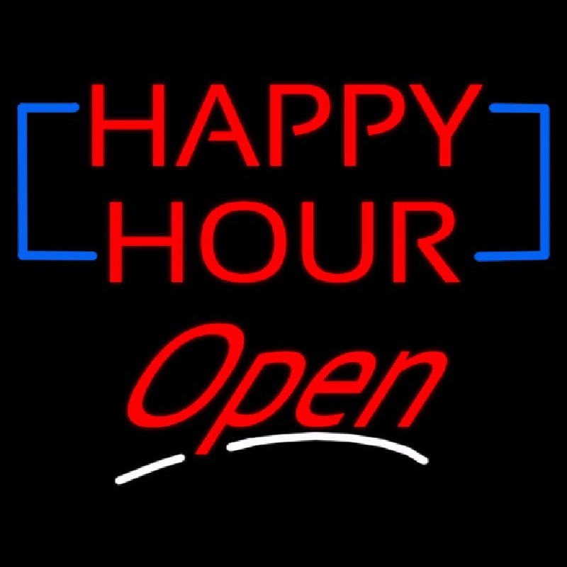 Happy Hour Cursive Open Neon Sign