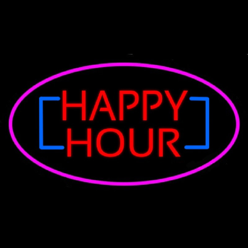 Happy Hour Oval Pink Neon Sign