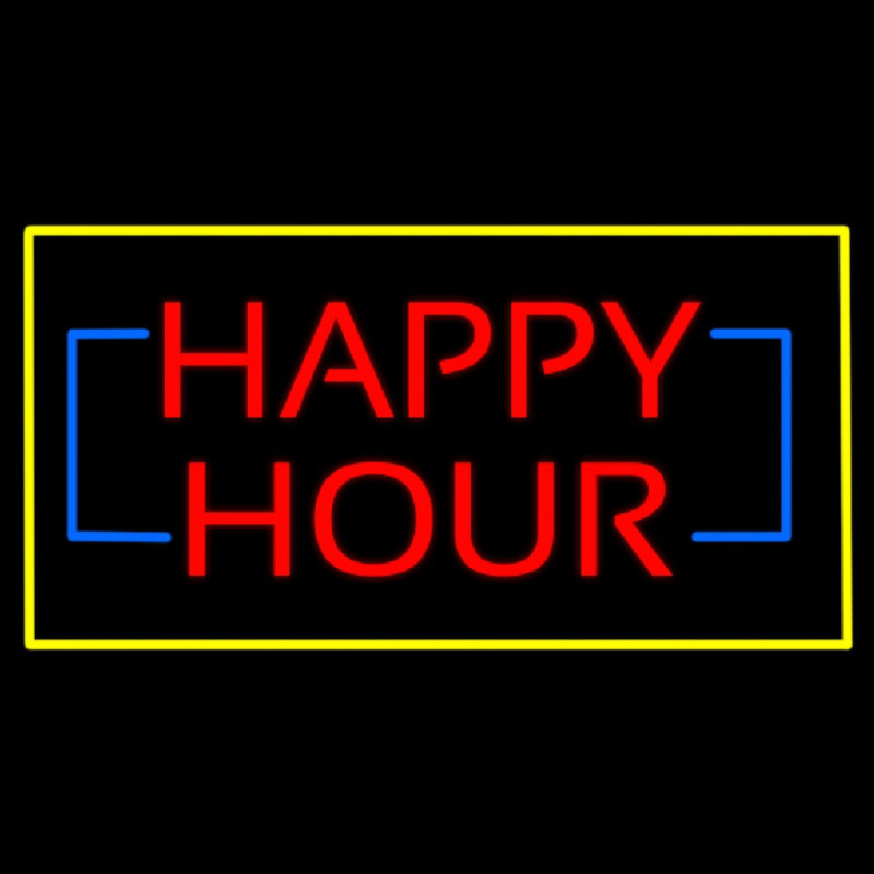 Happy Hour Rectangle Yellow Neon Sign