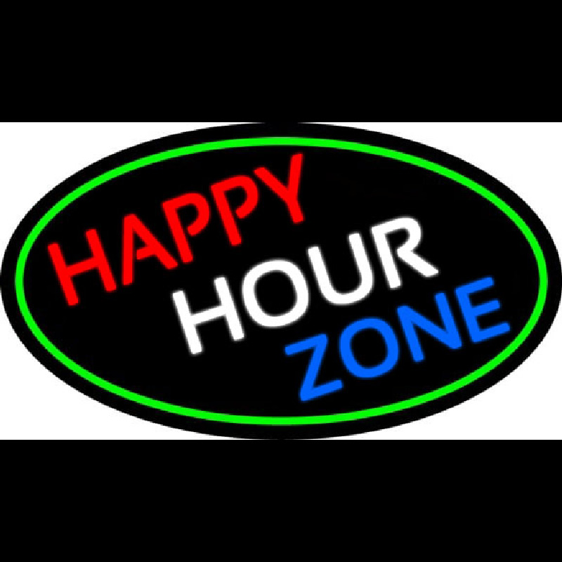 Happy Hour Zone Oval With Green Border Neon Sign