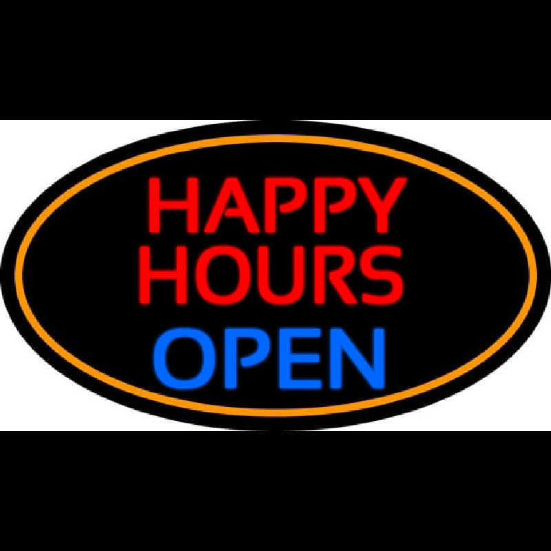 Happy Hours Open Oval With Orange Border Neon Sign