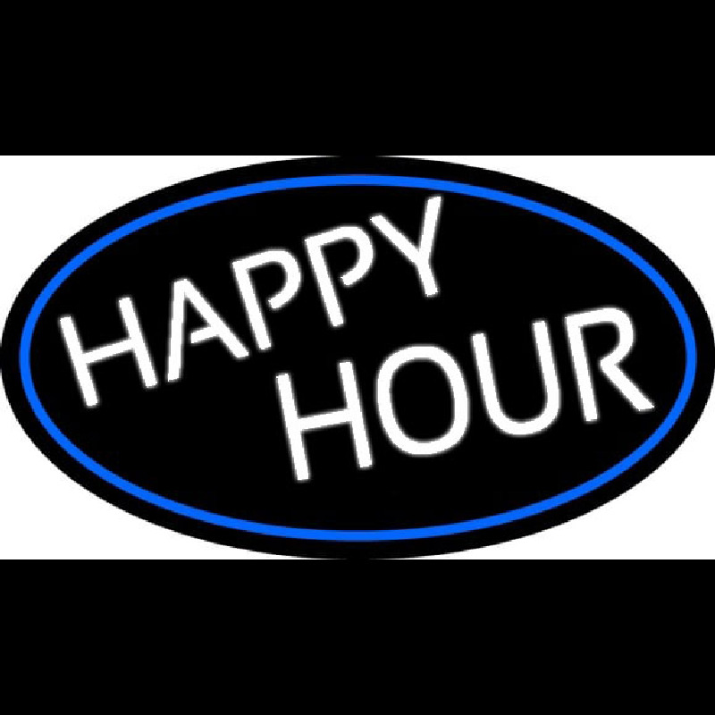 Happy Hours Oval With Blue Border Neon Sign