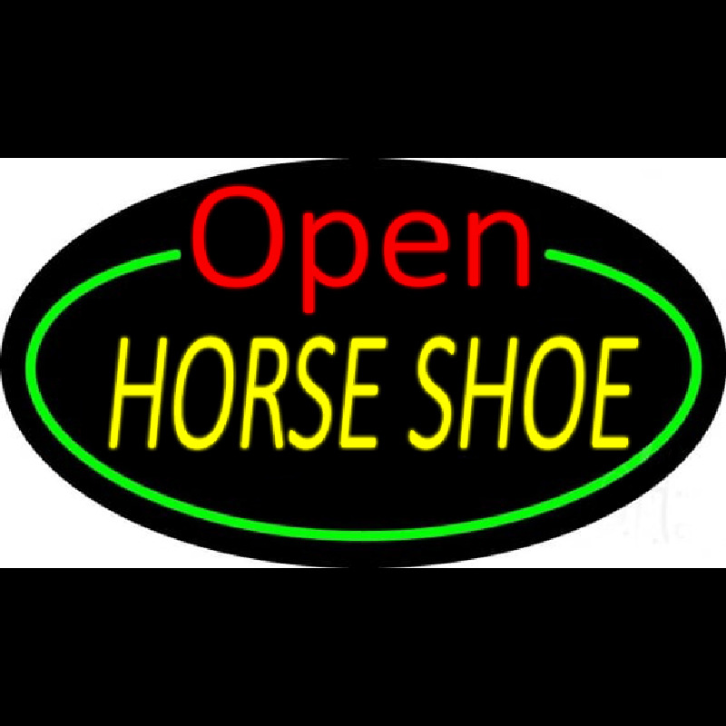 Horseshoe Open With Green Border Neon Sign