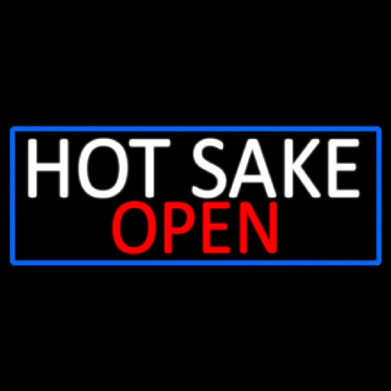 Hot Sake Open With Blue Border Neon Sign