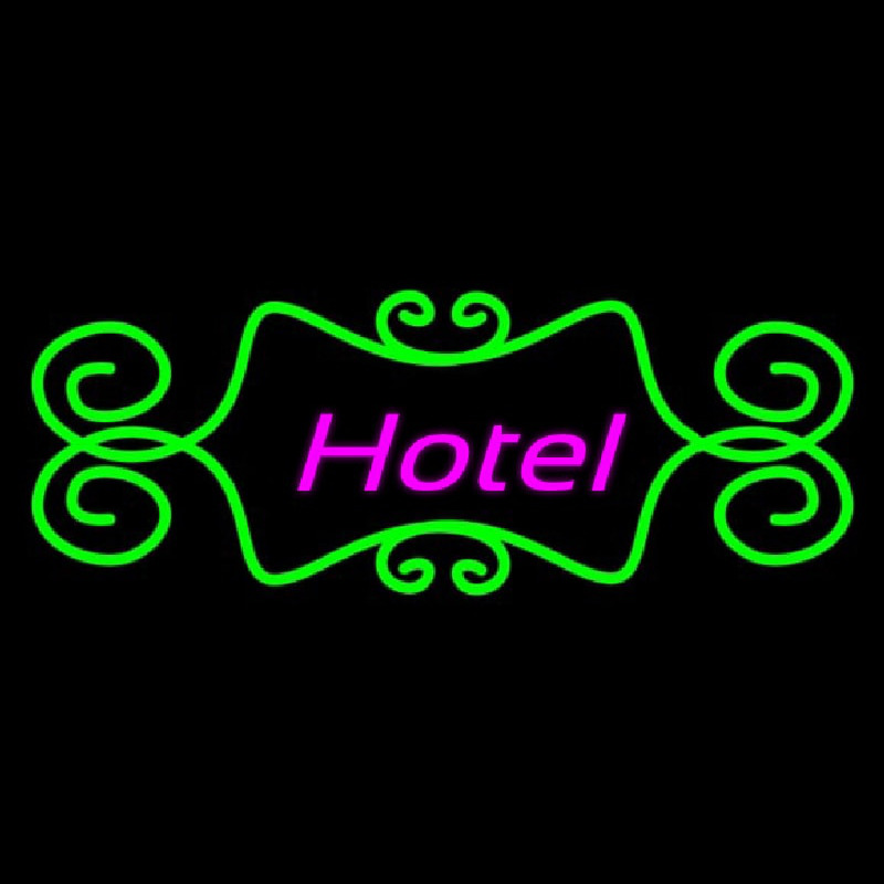 Hotel With Green Art Border Neon Sign