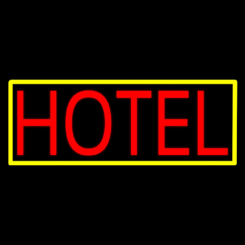 Hotel With Yellow Border Neon Sign