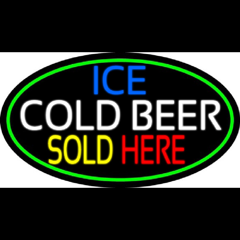 Ice Cold Beer Sold Here With Green Border Neon Sign