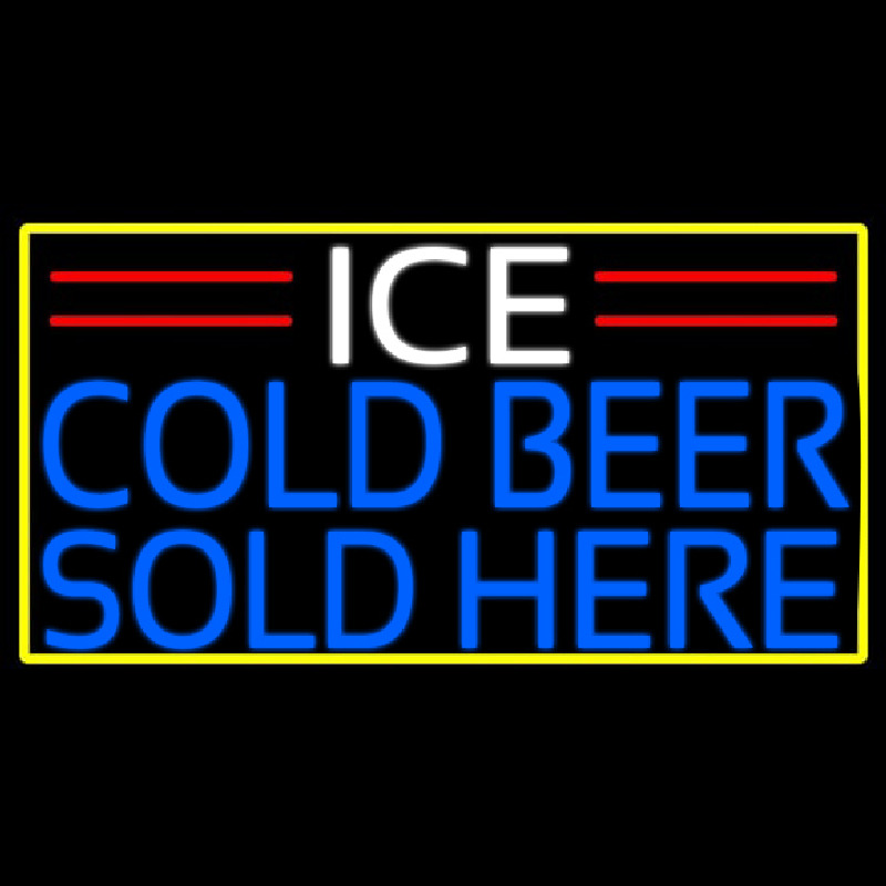 Ice Cold Beer Sold Here With Yellow Border Neon Sign