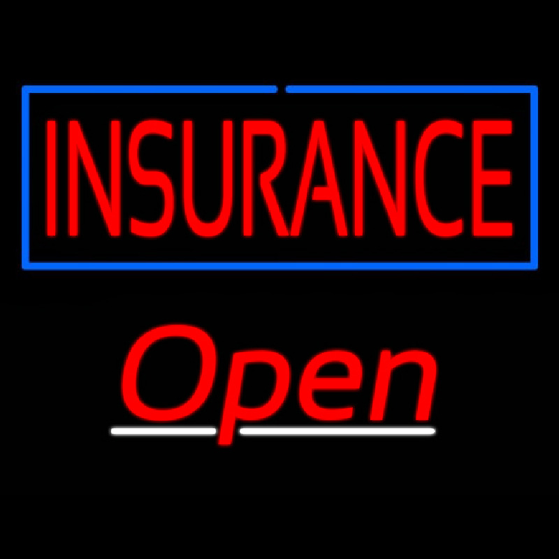 Insurance Blue Border Open Neon Sign