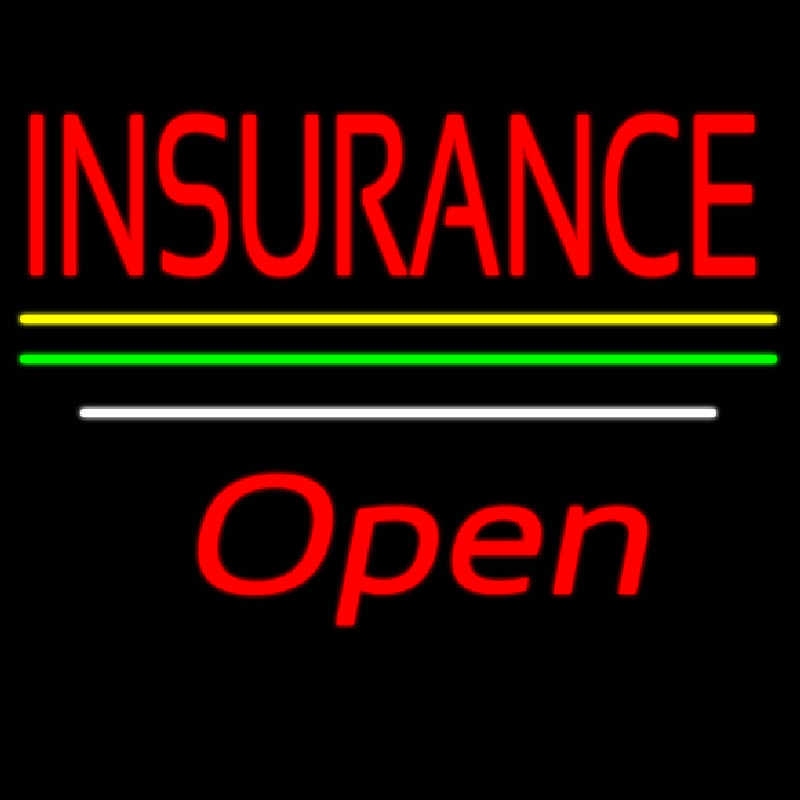 Insurance Open Yellow Green White Line Neon Sign