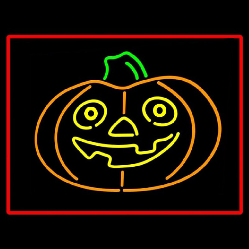 Jack O Lantern Pumkin With Red Border Neon Sign