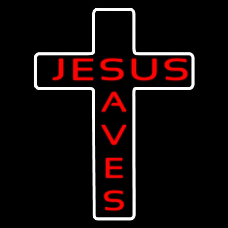 Jesus Saves White Cross Neon Sign