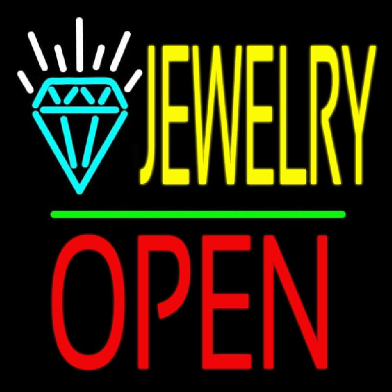 Jewelry Logo Block Open Green Line Neon Sign