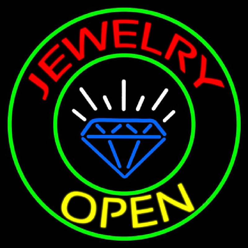 Jewelry Open Blue Logo Neon Sign