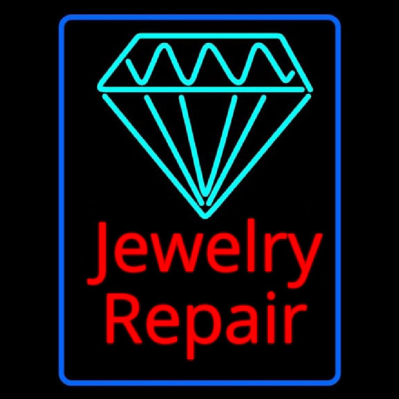 Jewelry Repair Cursive Blue Border Neon Sign