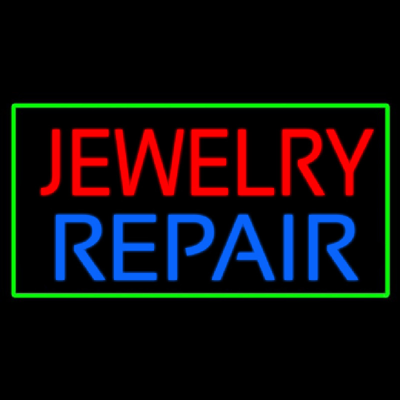 Jewelry Repair Green Rectangle Neon Sign