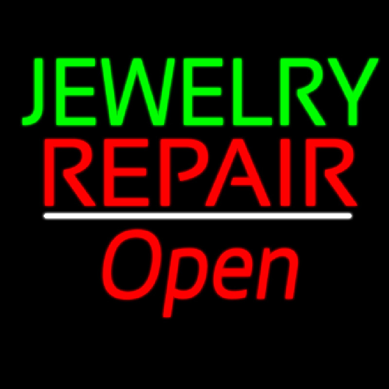 Jewelry Repair Open White Line Neon Sign
