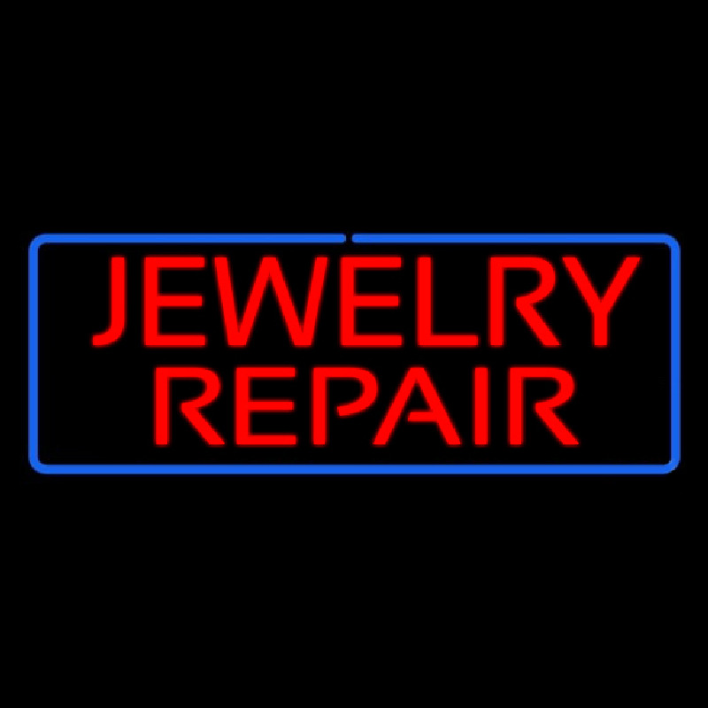 Jewelry Repair Rectangle Blue Neon Sign