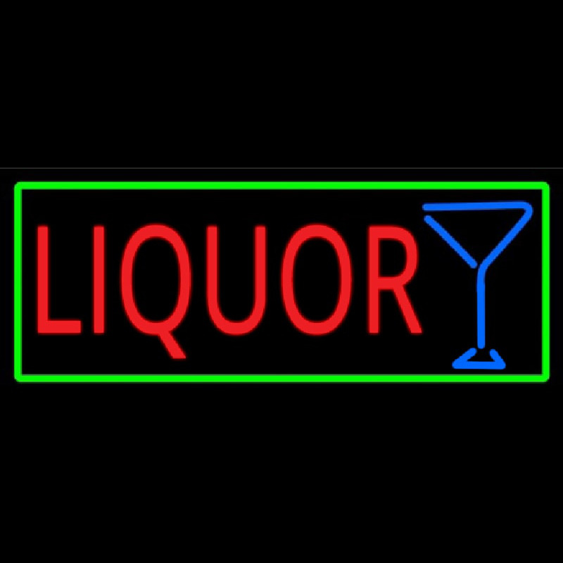 Liquor And Martini Glass With Green Border Neon Sign