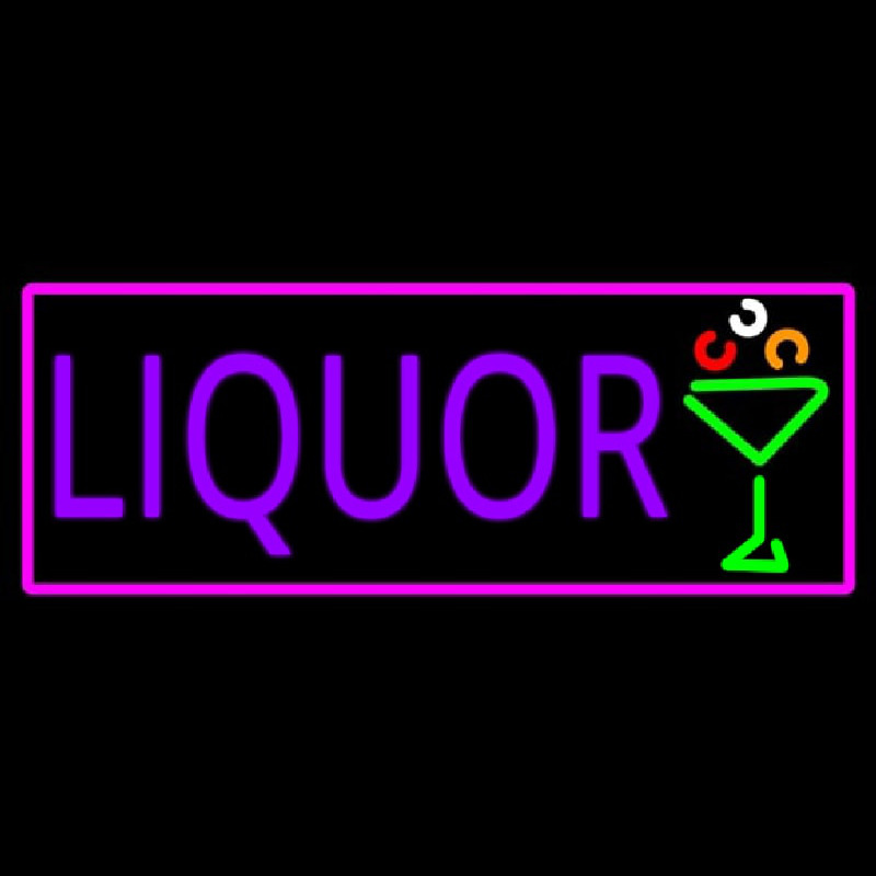 Liquor And Martini Glass With Pink Border Neon Sign