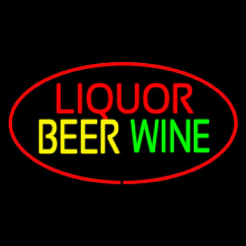 Liquor Beer Wine Oval Red Neon Sign
