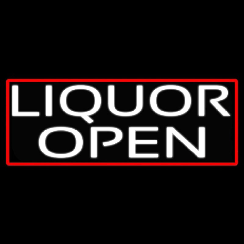 Liquor Open With Red Border Neon Sign