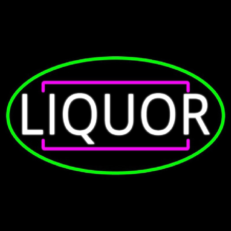 Liquor Oval With Green Border Neon Sign