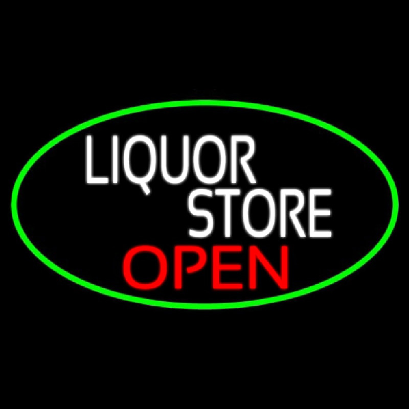 Liquor Store Open Oval With Green Border Neon Sign
