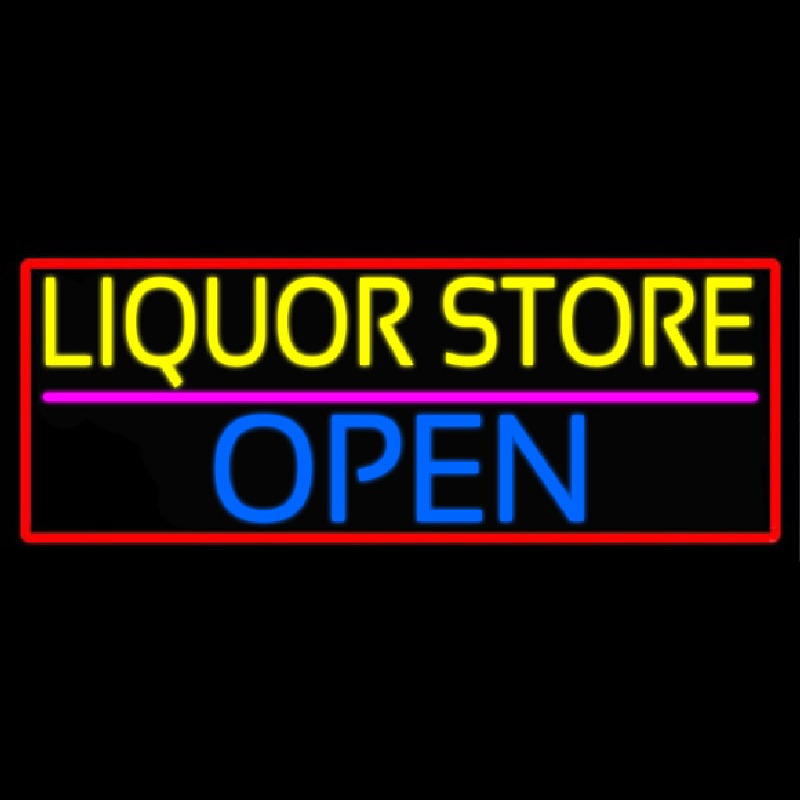 Liquor Store Open With Red Border Neon Sign