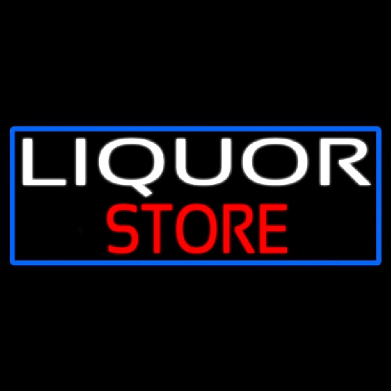 Liquor Store With Blue Border Neon Sign