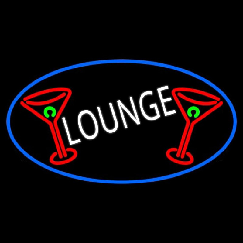 Lounge And Martini Glass Oval With Blue Border Neon Sign