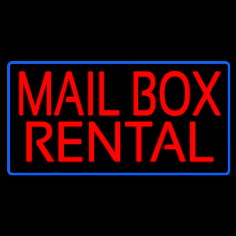 Mail Bo  Rental Blue Border Neon Sign
