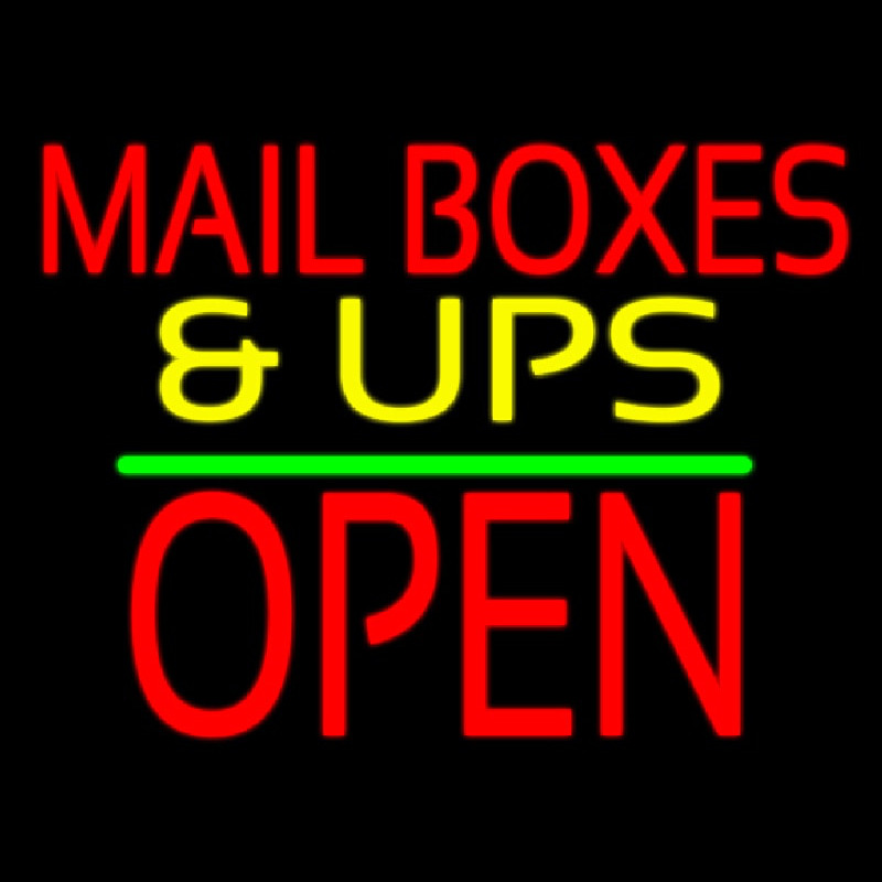 Mail Bo es And Ups Open Block Green Line Neon Sign