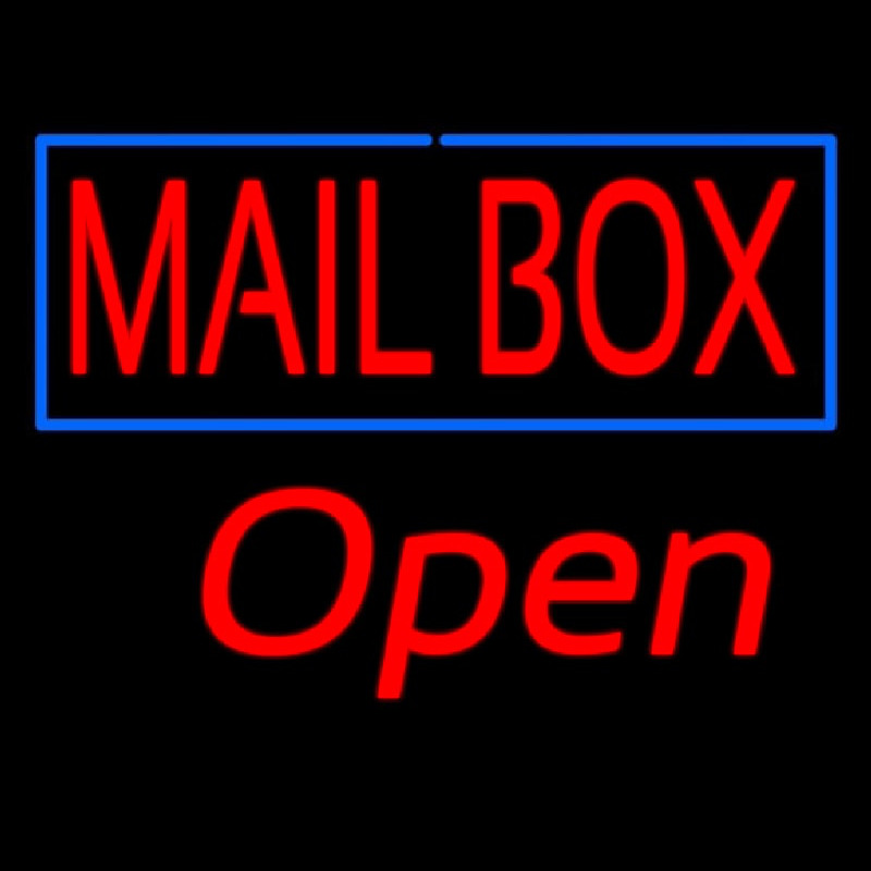 Mailbo  Blue Border Open Neon Sign