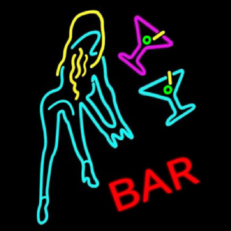 Martini Glasses Girl Bar Neon Sign
