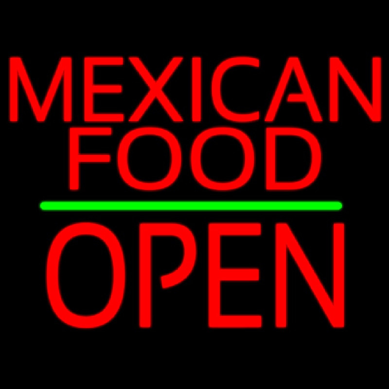 Me ican Food Block Open Green Line Neon Sign