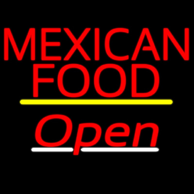 Me ican Food Open Yellow Line Neon Sign