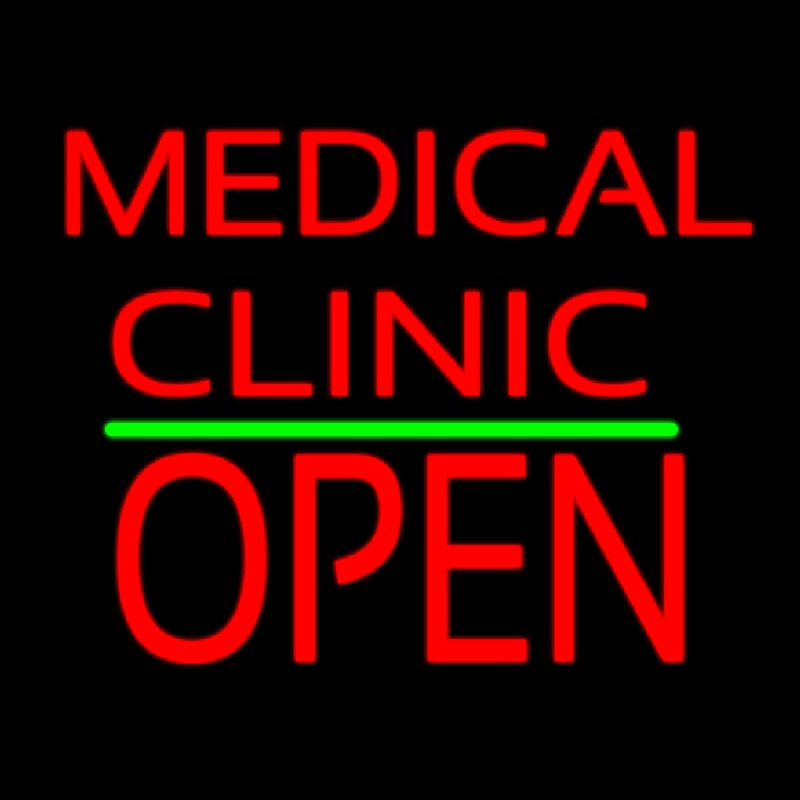 Medical Clinic Block Open Green Line Neon Sign