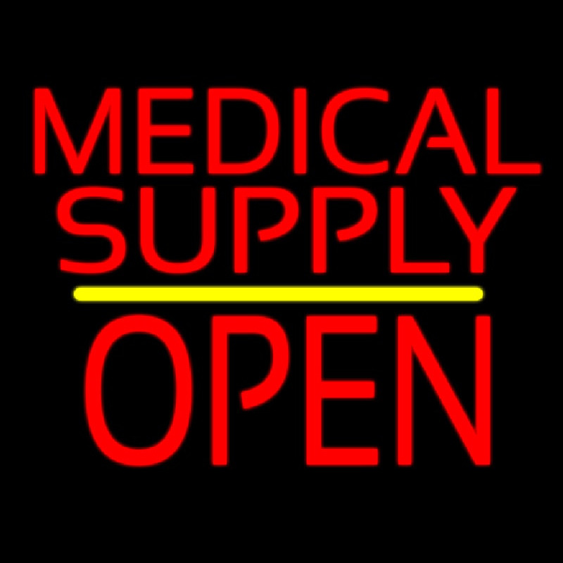 Medical Supply Block Open Yellow Line Neon Sign