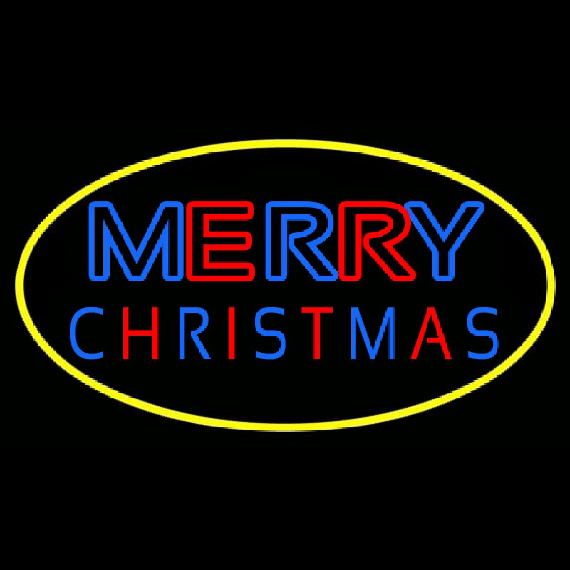 Merry Christmas Yellow Border Neon Sign