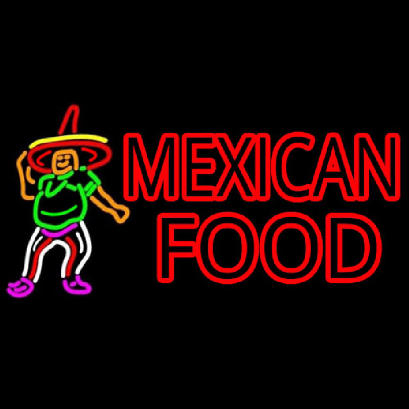 Mexican Food Man Logo Neon Sign