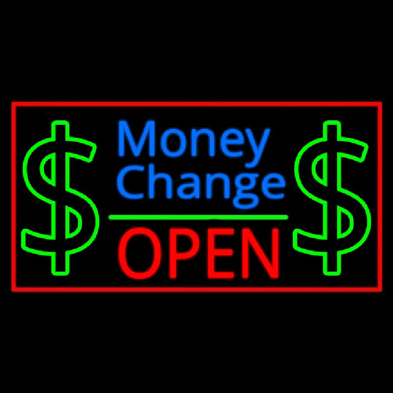 Money Change Dollar Logo Open Red Border Neon Sign