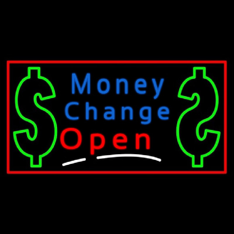 Money Change With Dollar Logo Open Neon Sign