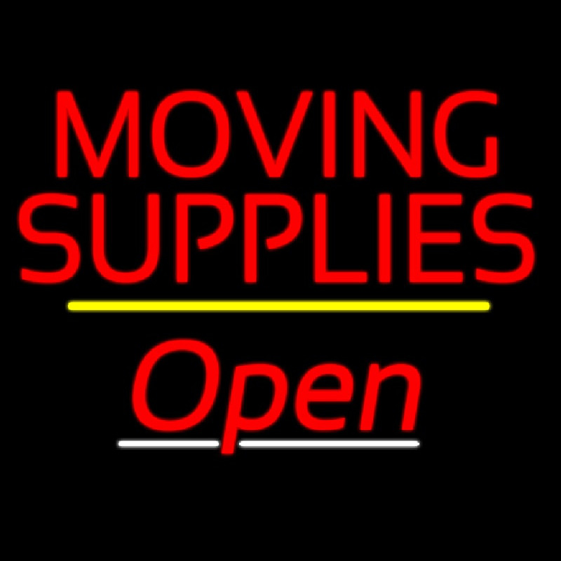 Moving Supplies Open Yellow Line Neon Sign