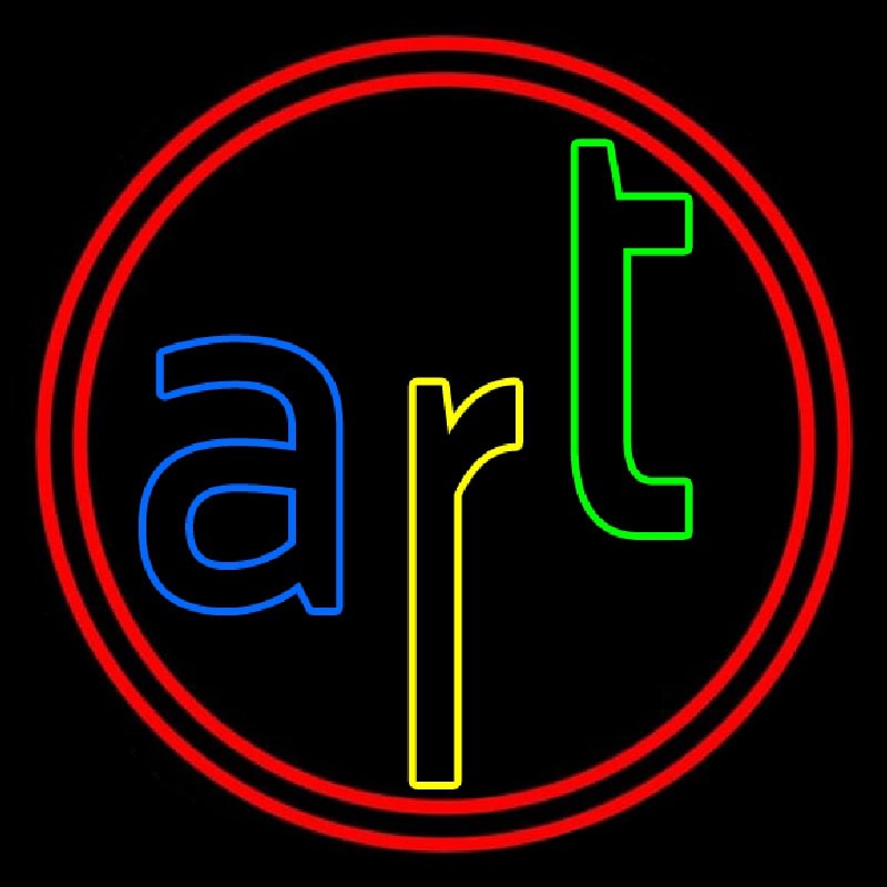 Multi Color Art With Red Circle Neon Sign