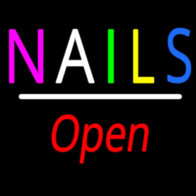 Multi Colored Nails Open White Line Neon Sign